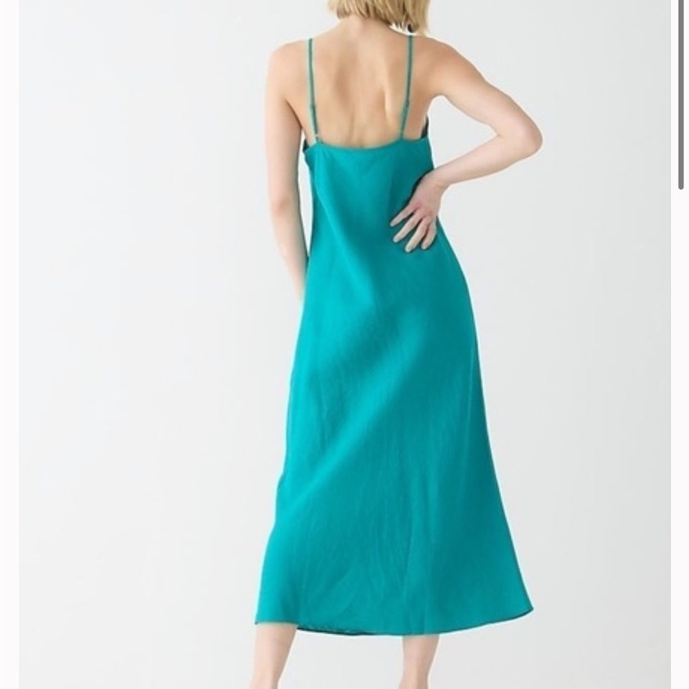 J.Crew Gwyneth Linen Teal Slip Midi Dress Size 8 - Picture 2 of 7